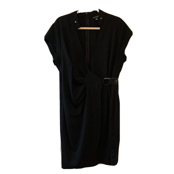 Sharagano Womens Plus Size 16W Black Surplice Sheath Dress - Picture 1 of 6